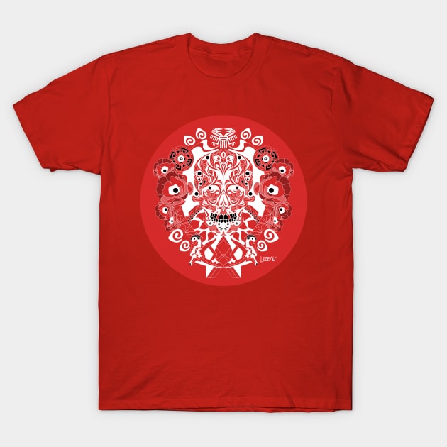 red rose crimson dawn ecopop tree of life catrina skull monster art T-Shirt by jorge_lebeau